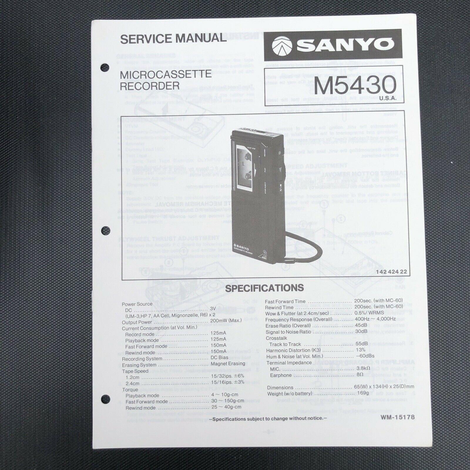 Sanyo M5430 Microcassette Recorder Service Manual
