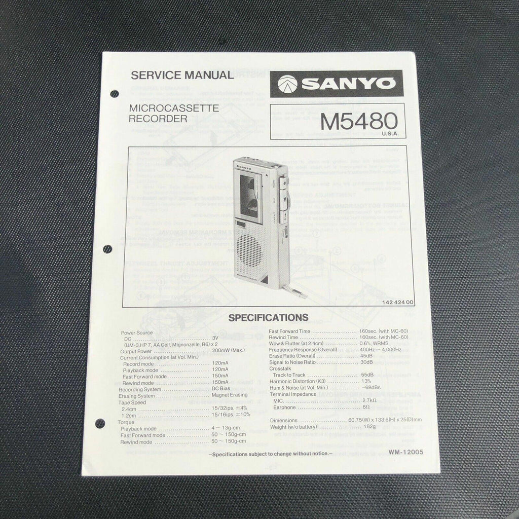 Sanyo M5480 Microcassette Recorder Service Manual