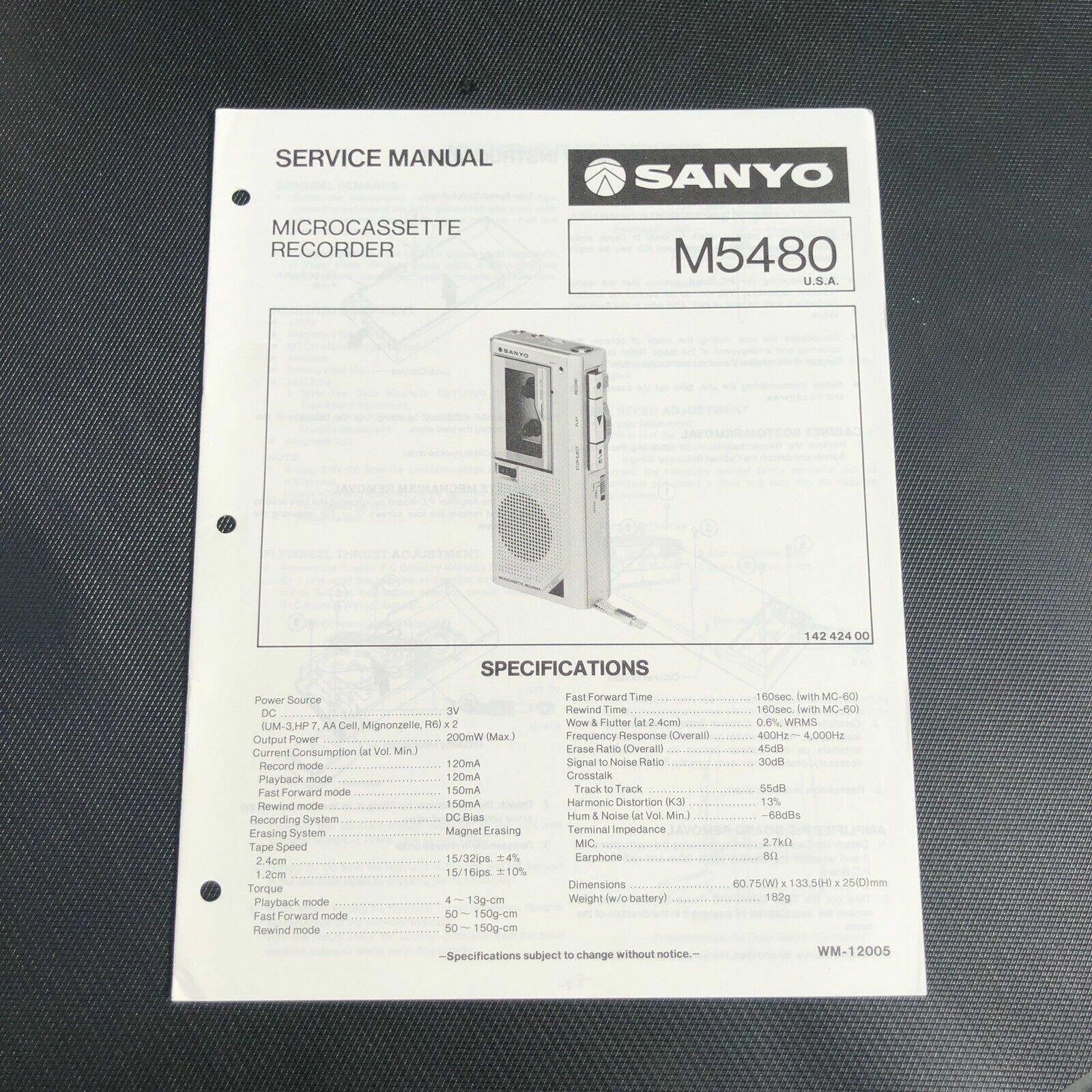 Sanyo M5480 Microcassette Recorder Service Manual