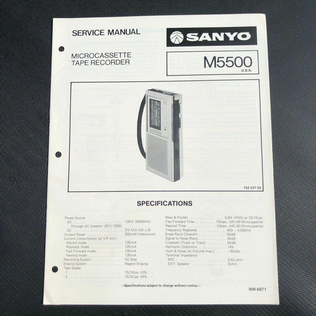 Sanyo M5500 Microcassette Tape Recorder Service Manual