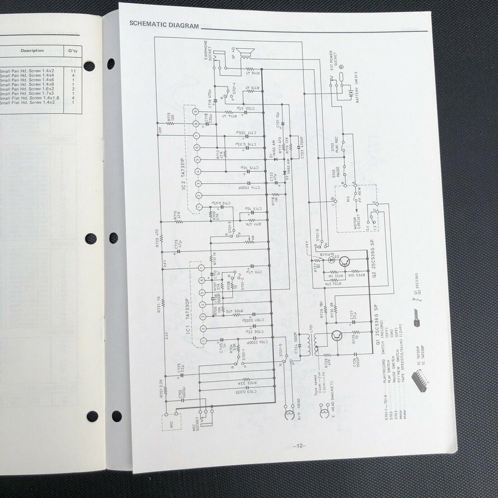 Sanyo M5700 Micro Cassette Recorder Service Manual