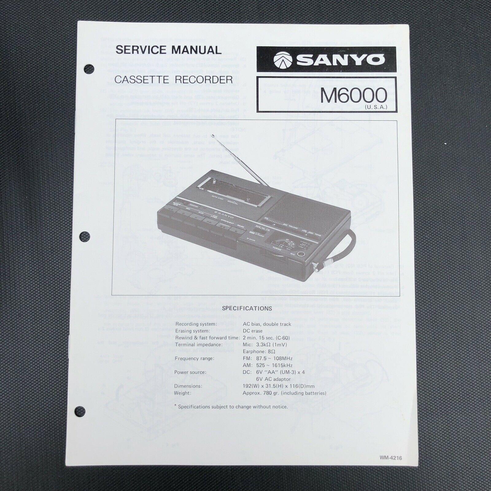 Sanyo M6000 Cassette Recorder Service Manual