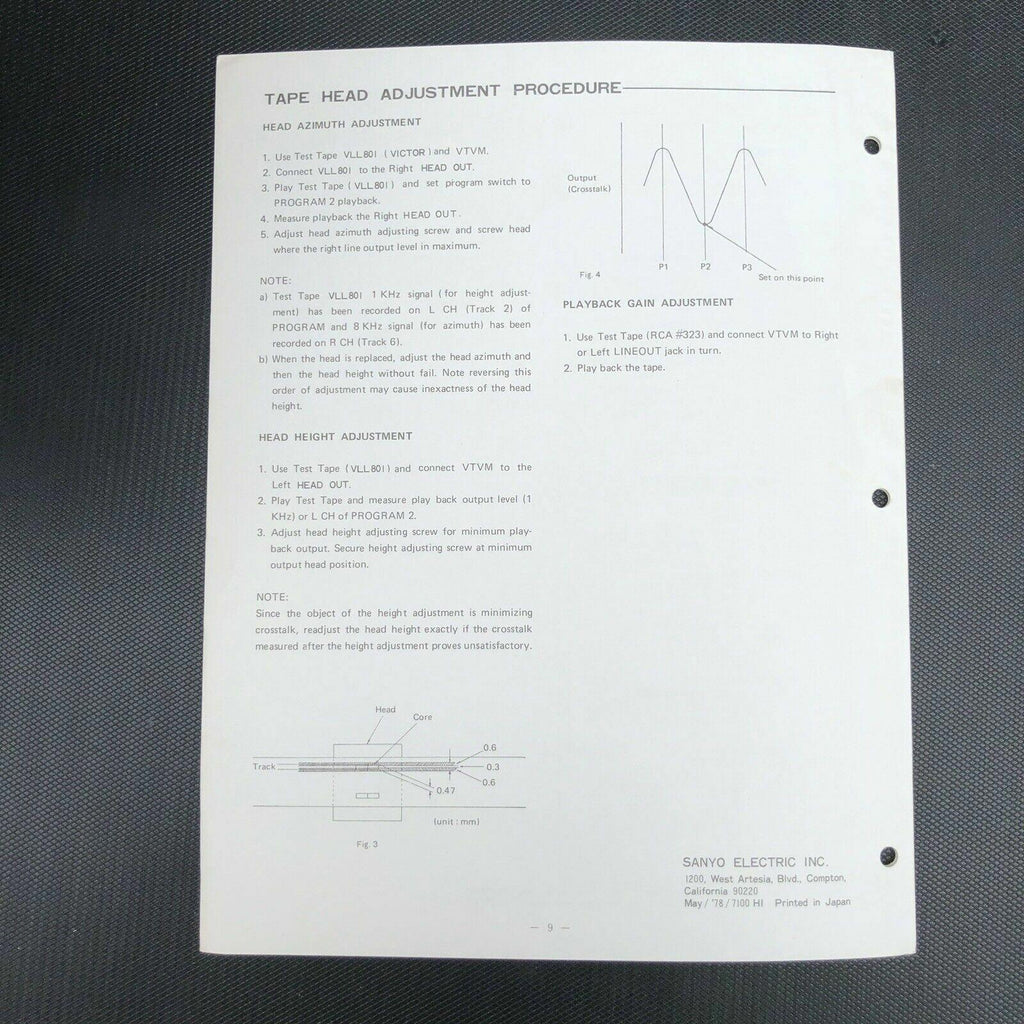 Sanyo M8000 Portable AM, FM Radio 8 Track Tape Player Service Manual