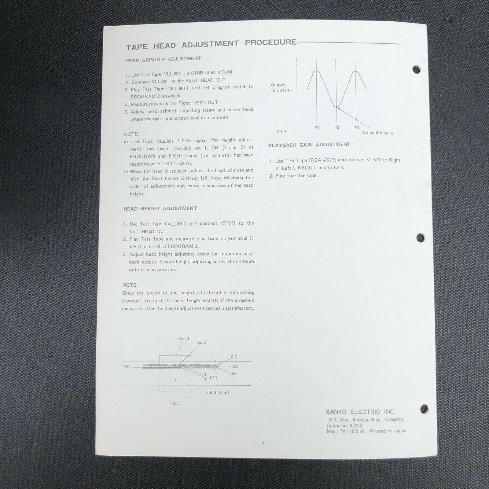 Sanyo M8000 Portable AM, FM Radio 8 Track Tape Player Service Manual