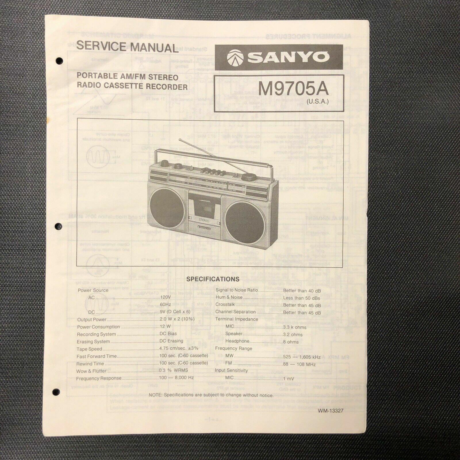 Sanyo m9705 a service manual original repair book stereo tape deck radio boombox