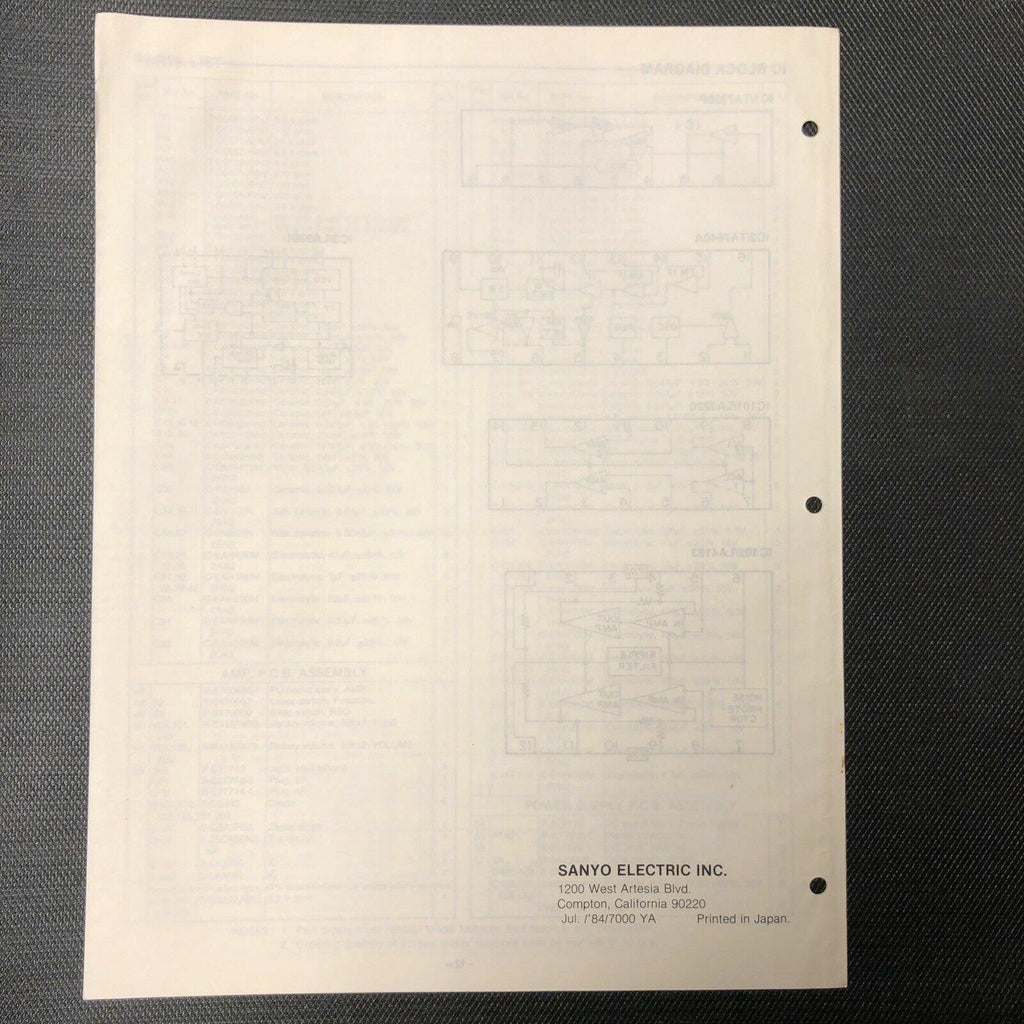 Sanyo M9705 service manual original repair book stereo tape player radio boombox