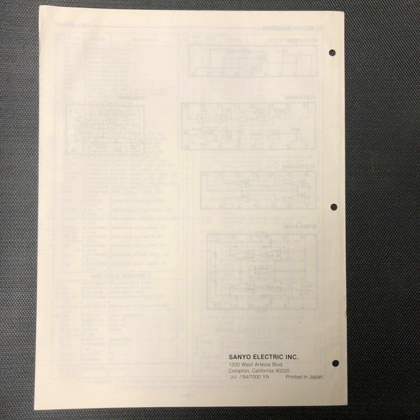 Sanyo M9705 service manual original repair book stereo tape player radio boombox
