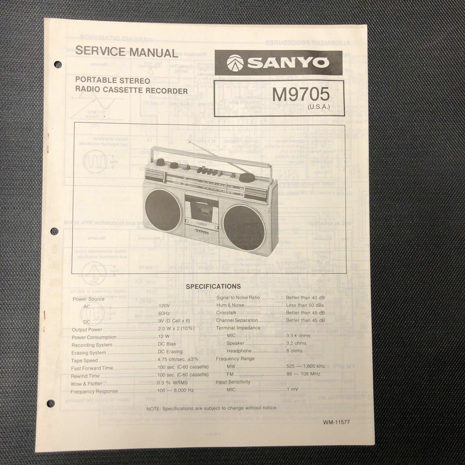 Sanyo M9705 service manual original repair book stereo tape player radio boombox