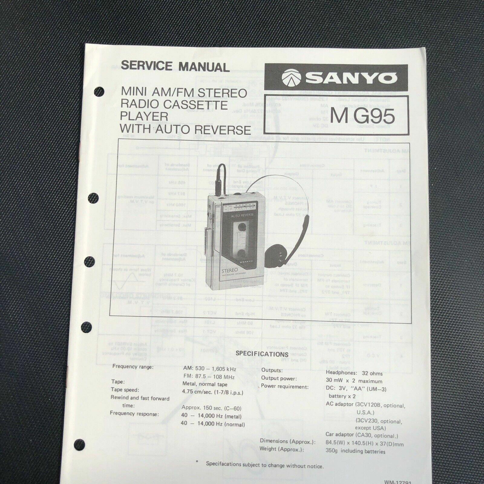 Sanyo MG95 Mini AM/FM Stereo Radio Cassette Player W/Auto Reverse Service Manual