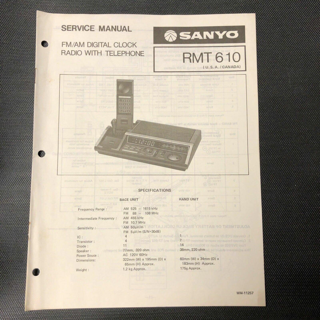 Sanyo RMT 610 service manual original repair book am fm clock radio telephone