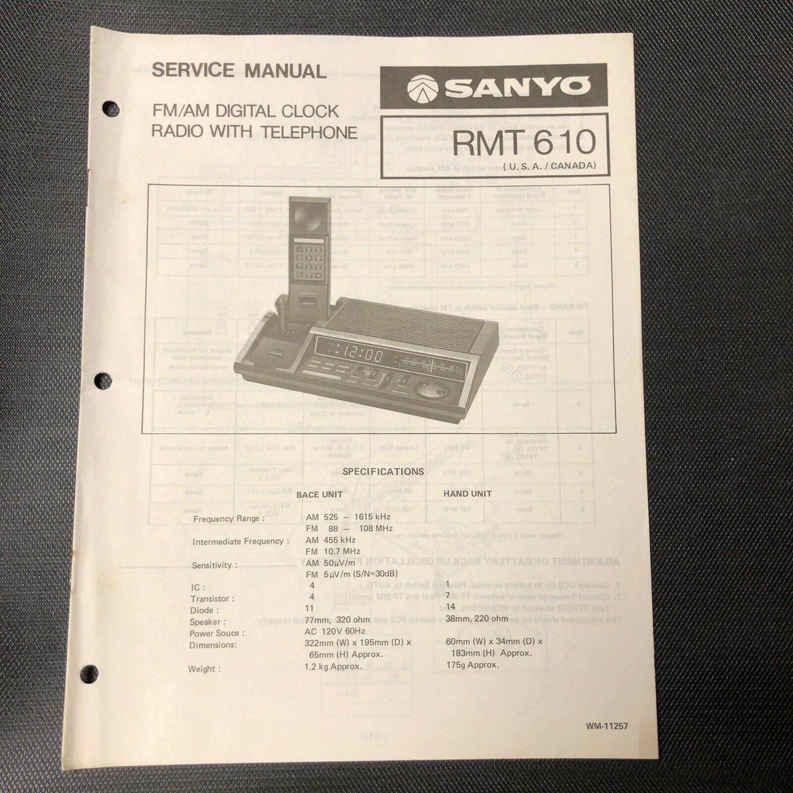 Sanyo RMT 610 service manual original repair book am fm clock radio telephone