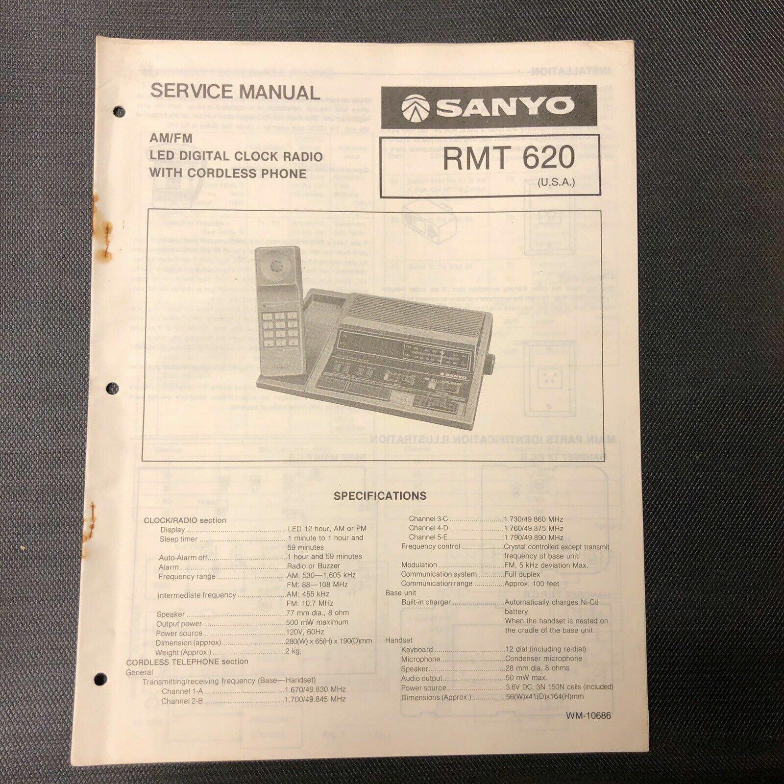 Sanyo RMT 620 service manual original repair book am fm clock radio telephone
