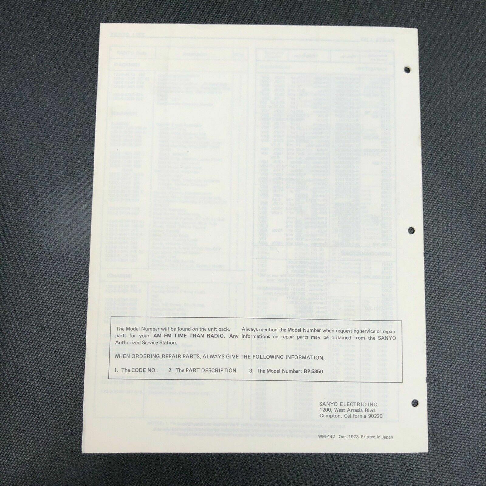 SANYO RP 5350 TIMETRAN RADIO ORIGINAL SERVICE MANUAL