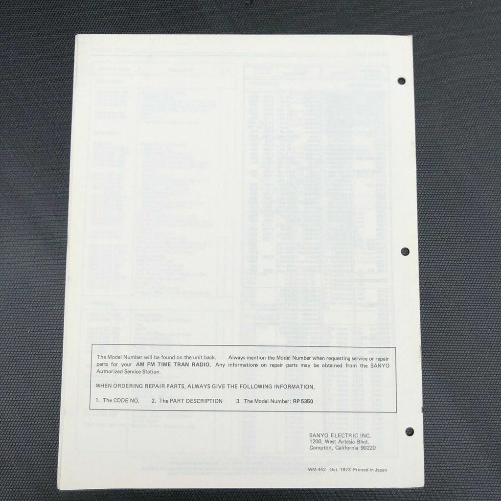 SANYO RP 5350 TIMETRAN RADIO ORIGINAL SERVICE MANUAL