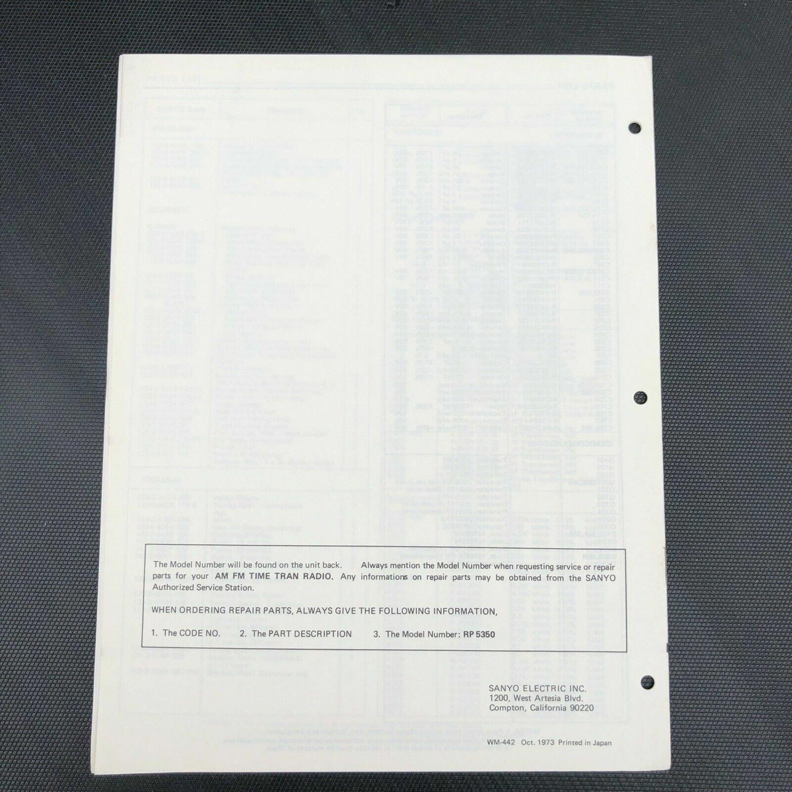SANYO RP 5350 TIMETRAN RADIO ORIGINAL SERVICE MANUAL
