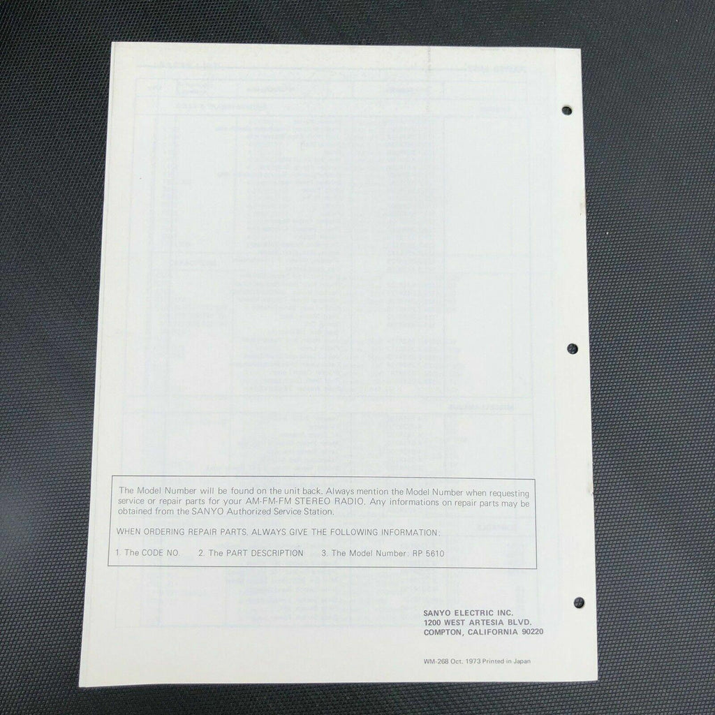 SANYO RP 5610 PORTABLE RADIO ORIGINAL SERVICE MANUAL