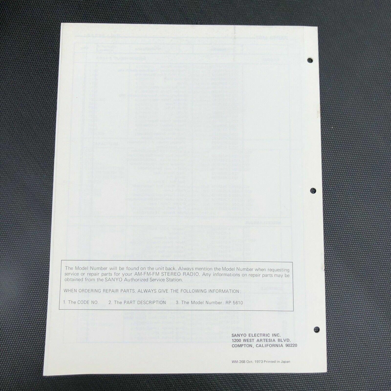 SANYO RP 5610 PORTABLE RADIO ORIGINAL SERVICE MANUAL