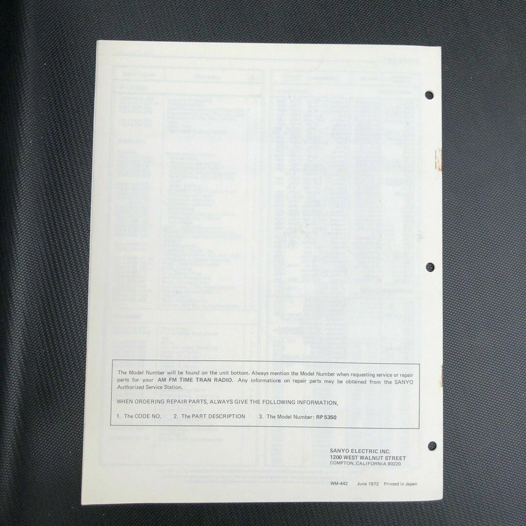 SANYO RP5350 TIMETRAN RADIO ORIGINAL SERVICE MANUAL