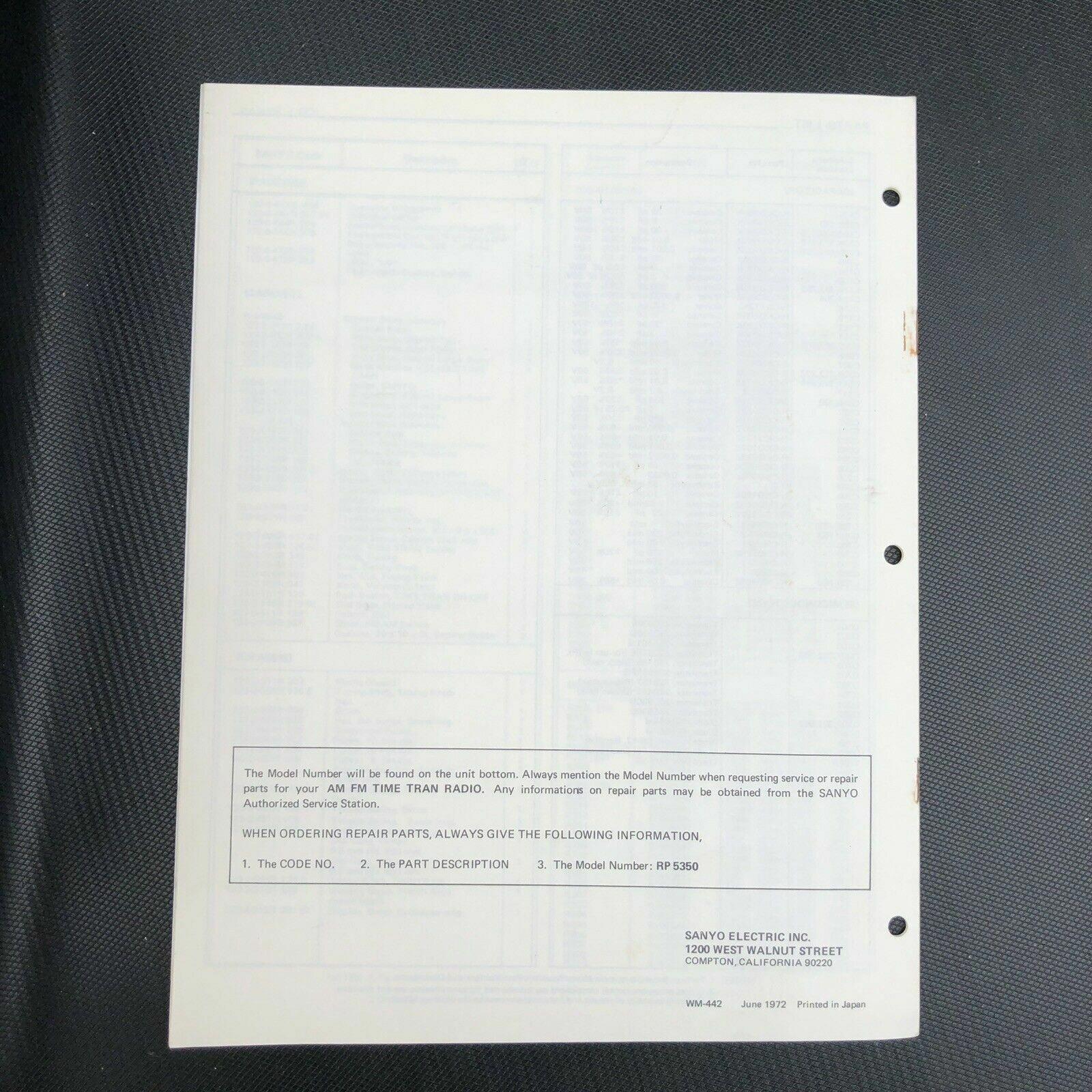 SANYO RP5350 TIMETRAN RADIO ORIGINAL SERVICE MANUAL