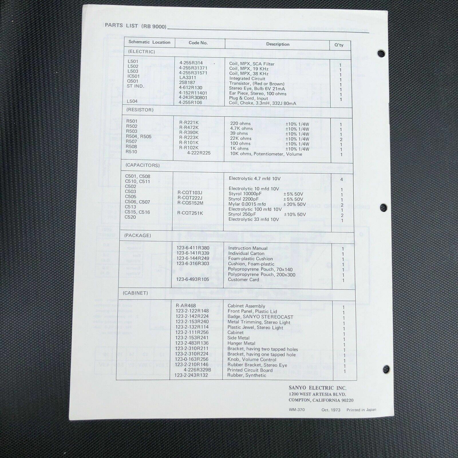 SANYO RP9420 WEATHER - MATIC PORTABLE RADIO ORIGINAL SERVICE MANUAL