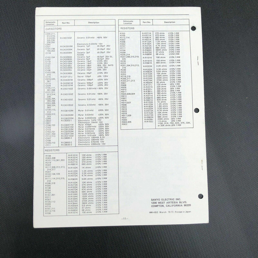 SANYO SERVICE MANUAL for a MODEL RP 8220 AM FM TELAUDIO PORTABLE RADIO