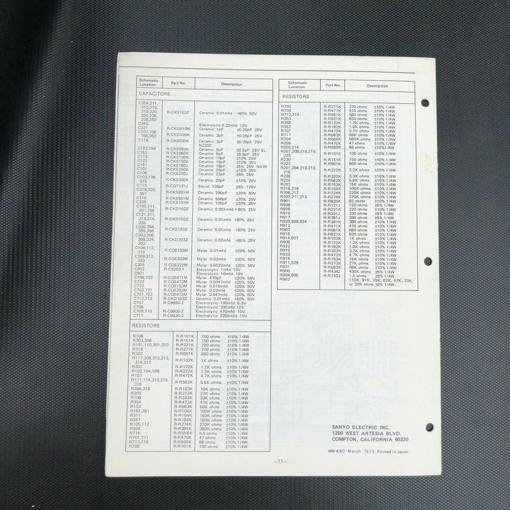 SANYO SERVICE MANUAL for a MODEL RP 8220 AM FM TELAUDIO PORTABLE RADIO