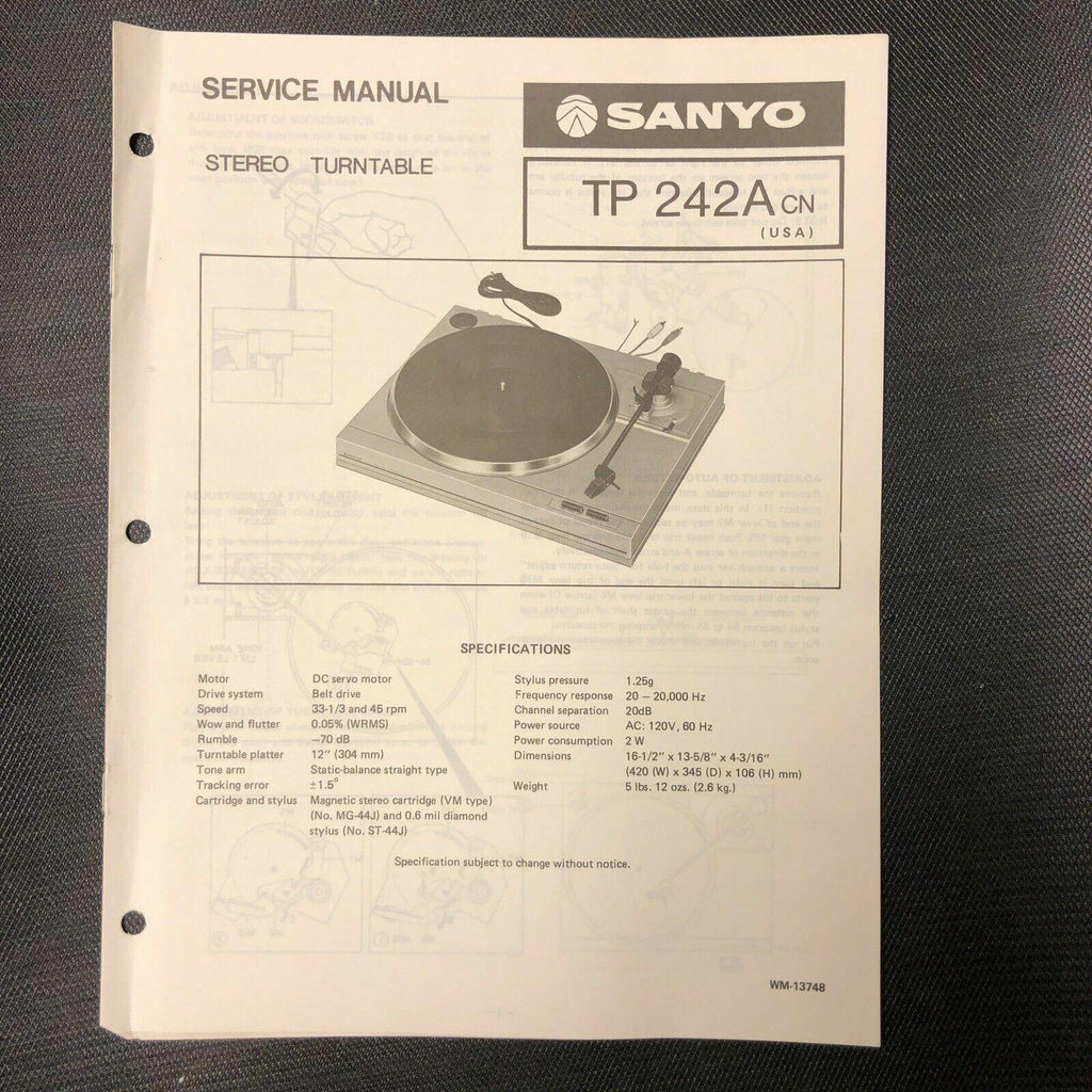 Sanyo TP - 242A service manual original repair book stereo turntable record player