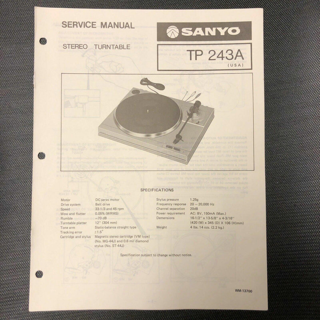 Sanyo TP 243A service manual original repair book stereo turntable record player