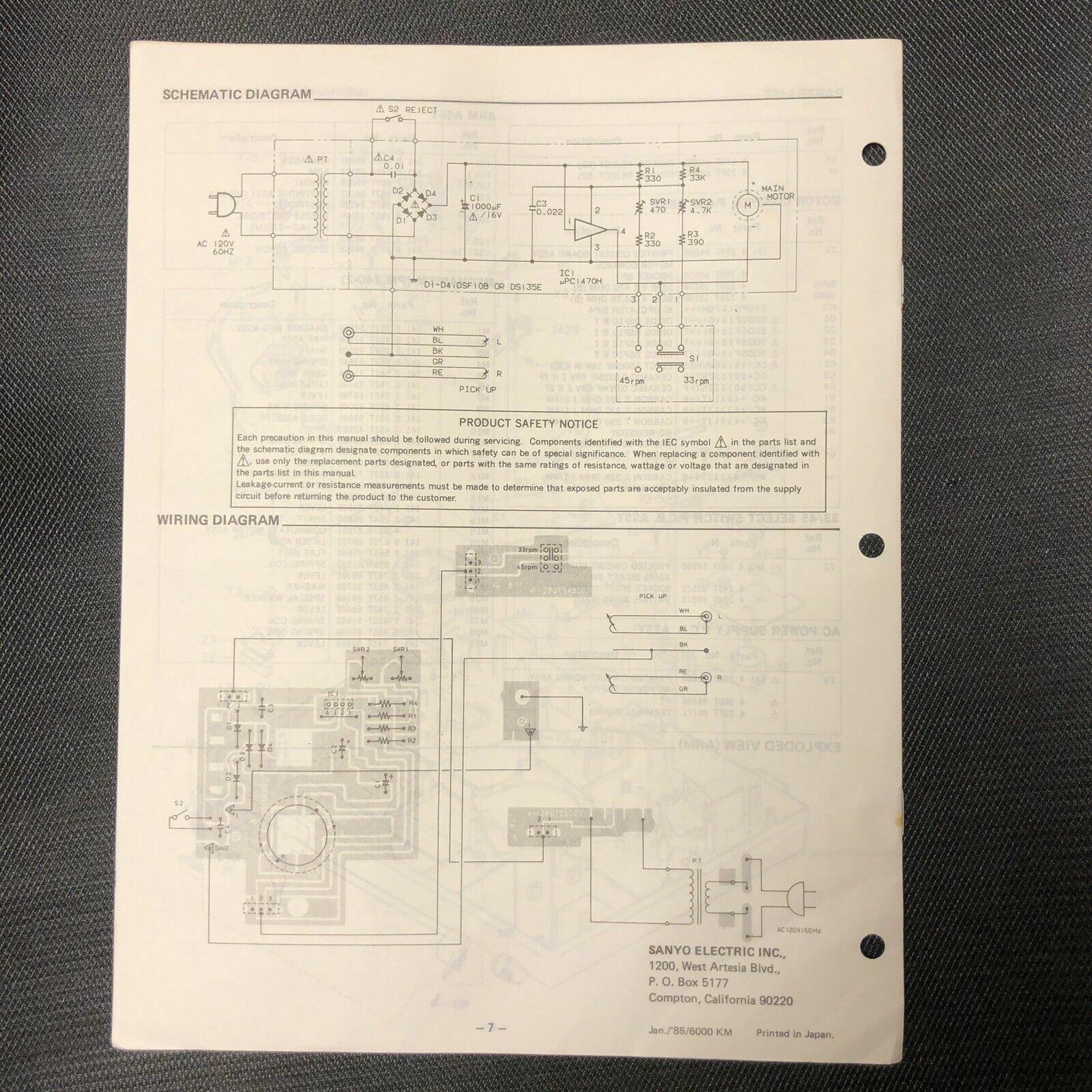Sanyo TP 246 service manual original repair book stereo turntable record player