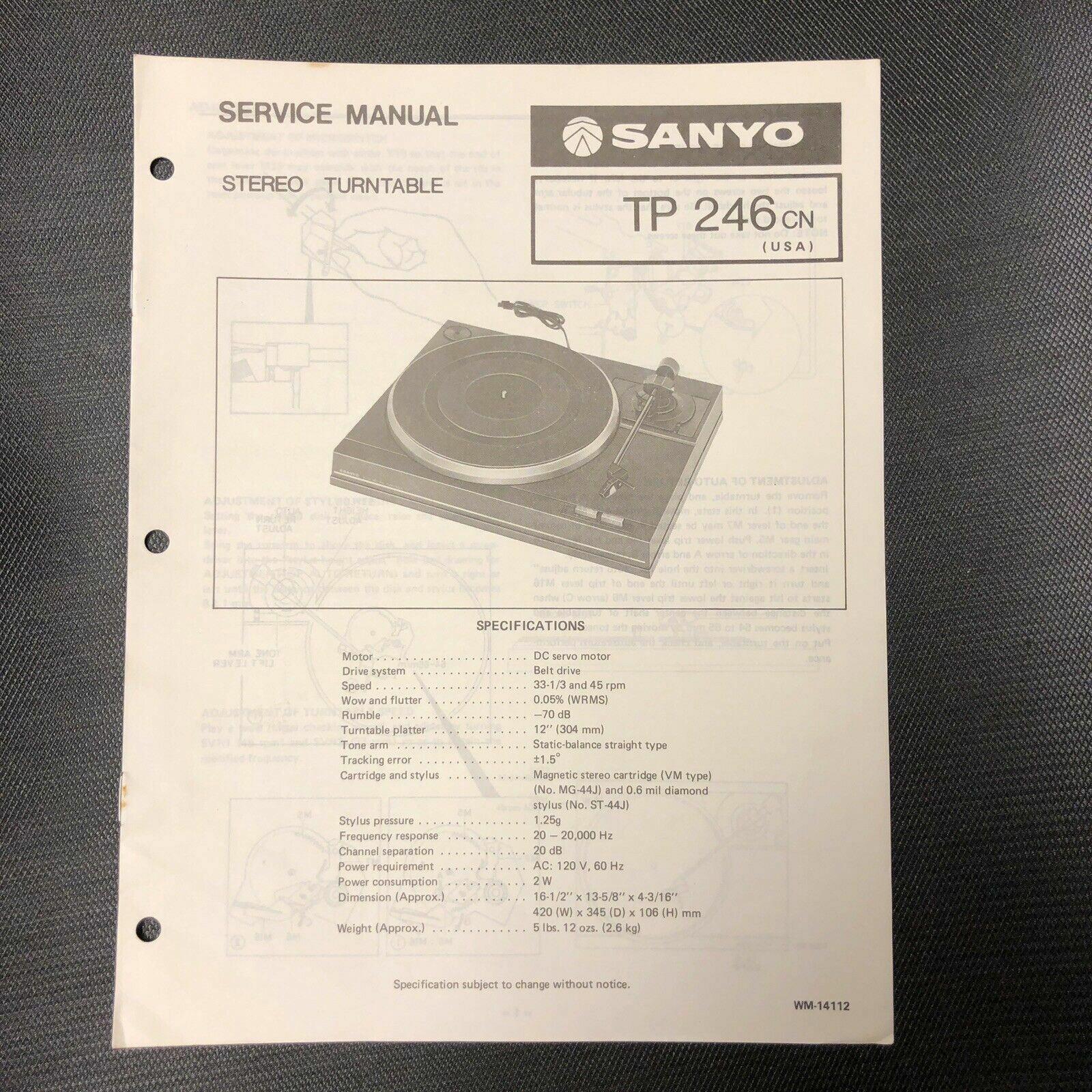 Sanyo TP 246 service manual original repair book stereo turntable record player