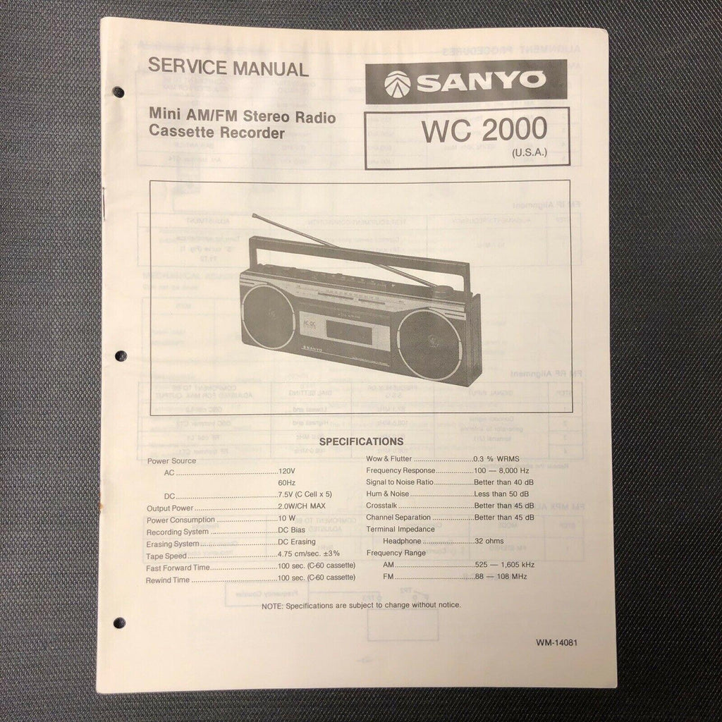 Sanyo WC 2000 service manual original repair book stereo boombox radio