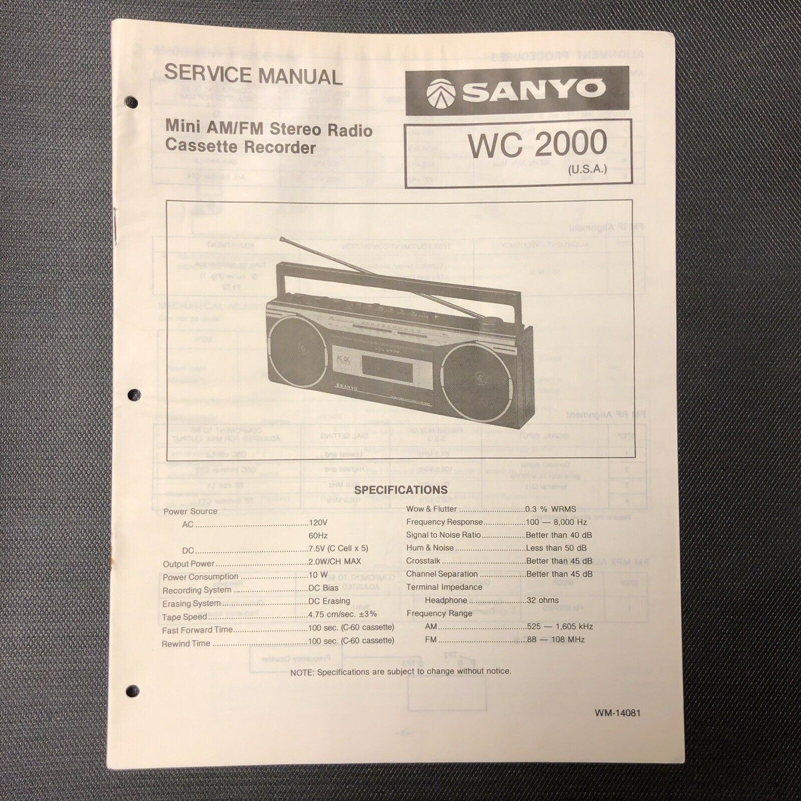 Sanyo WC 2000 service manual original repair book stereo boombox radio