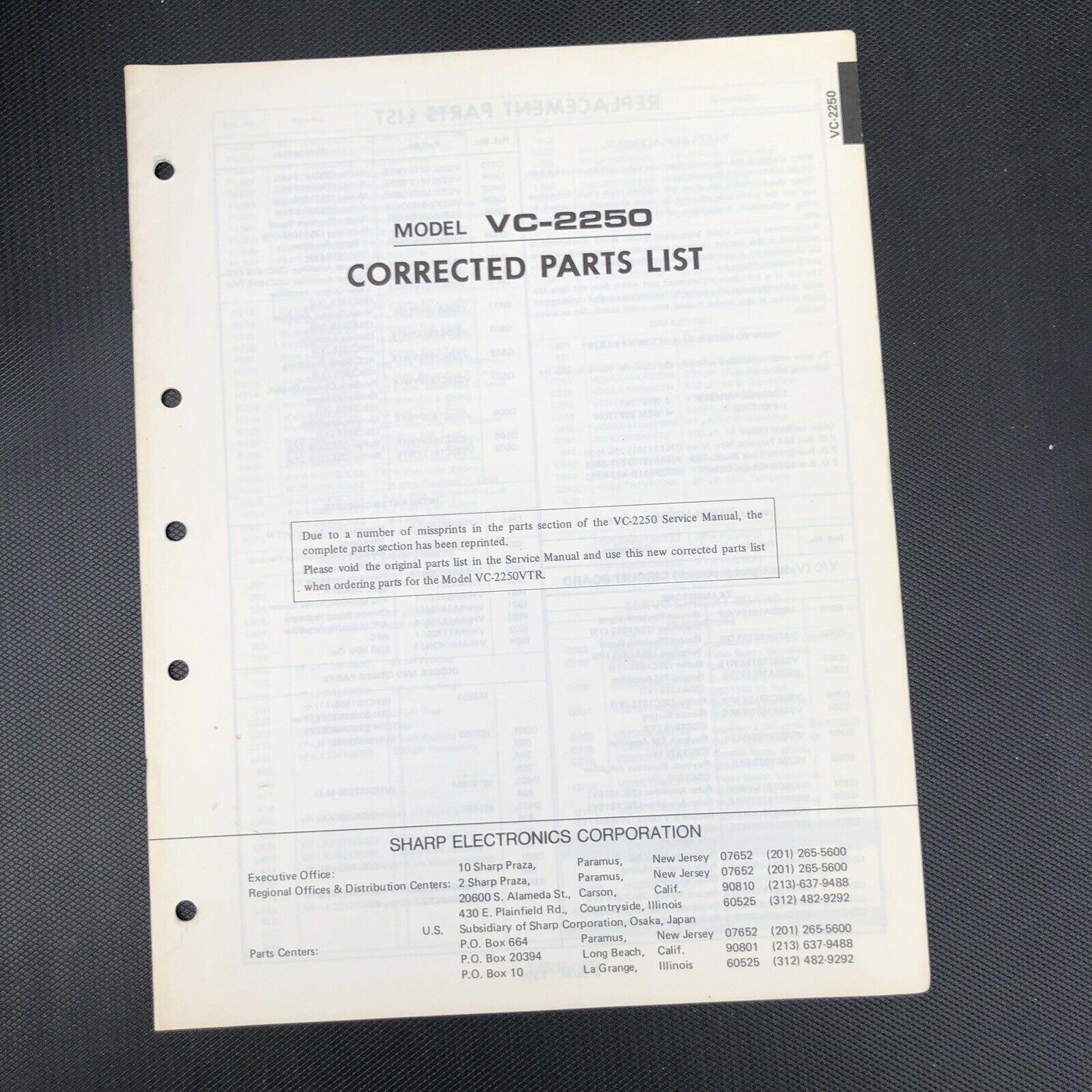 Sharp VC - 2250 corrected parts list manual
