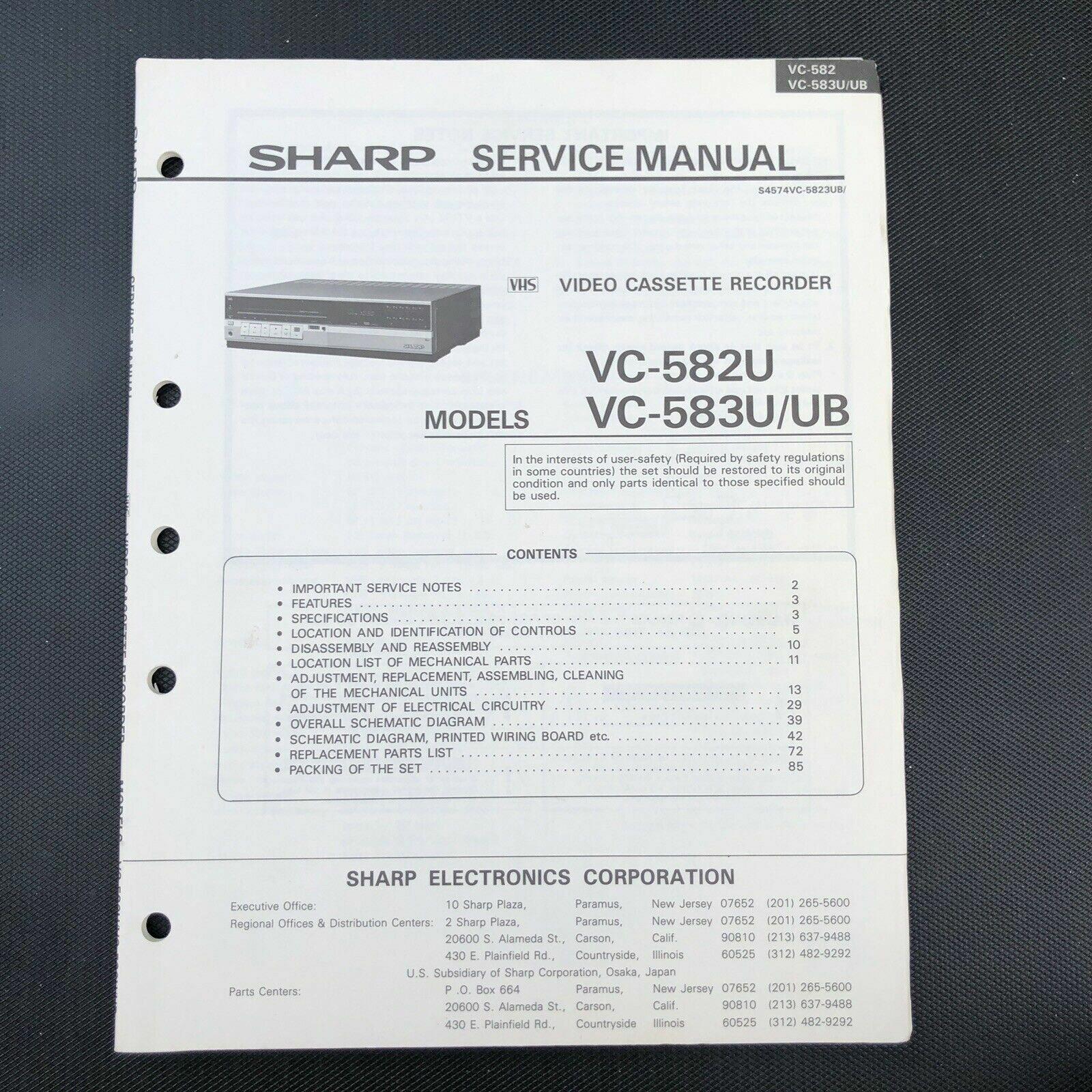 Sharp VC - 582U VC583U/UB Vidoe Cassette Service Manual