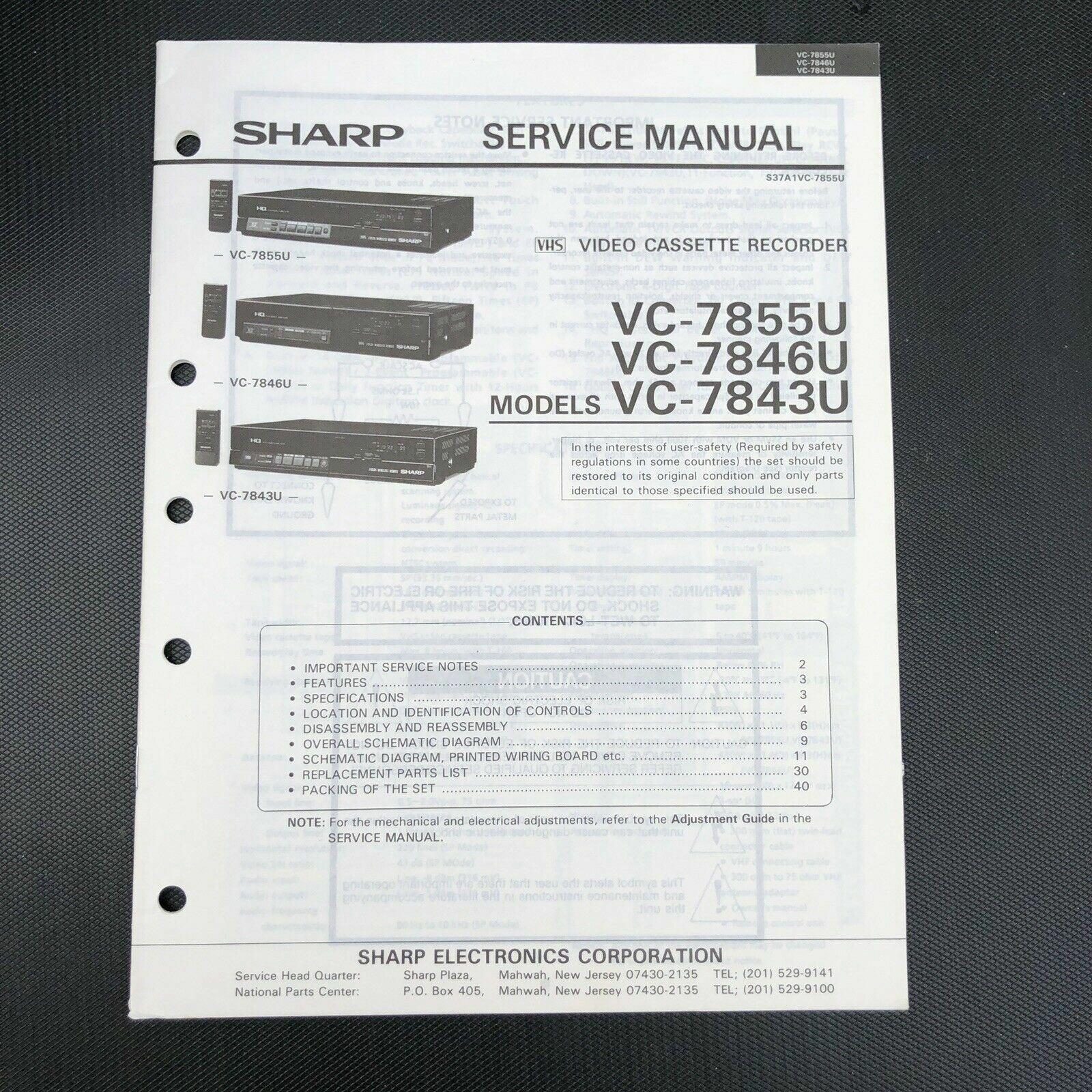 Sharp VC - 7855U 7846U 7843U Video Cassette Recorder Service Manual