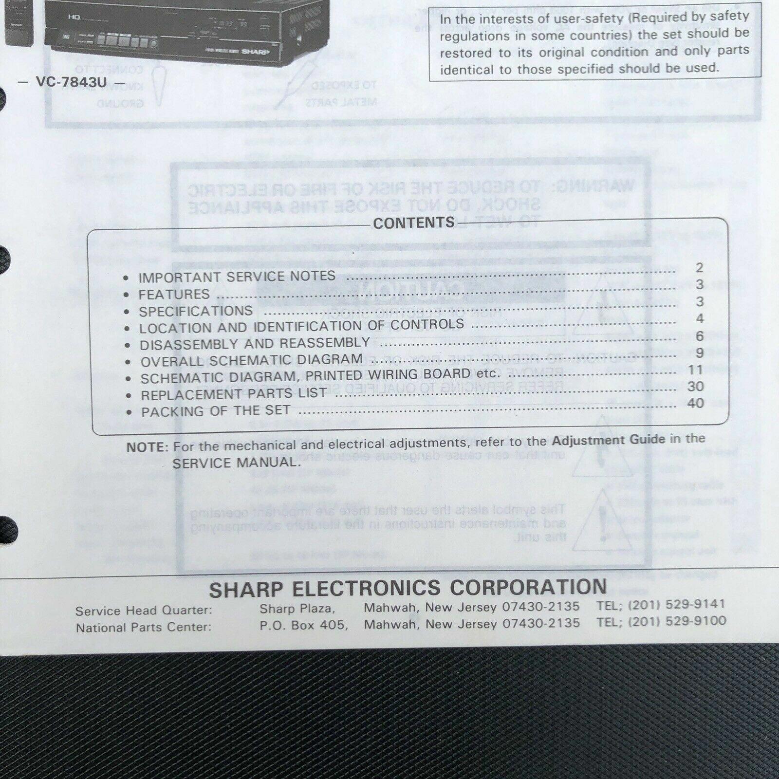 Sharp VC - 7855U 7846U 7843U Video Cassette Recorder Service Manual