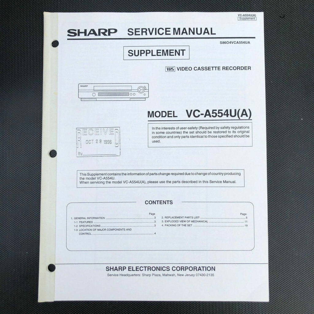 Sharp VC - A554U(A) Video Cassette Recorder VCR service manual