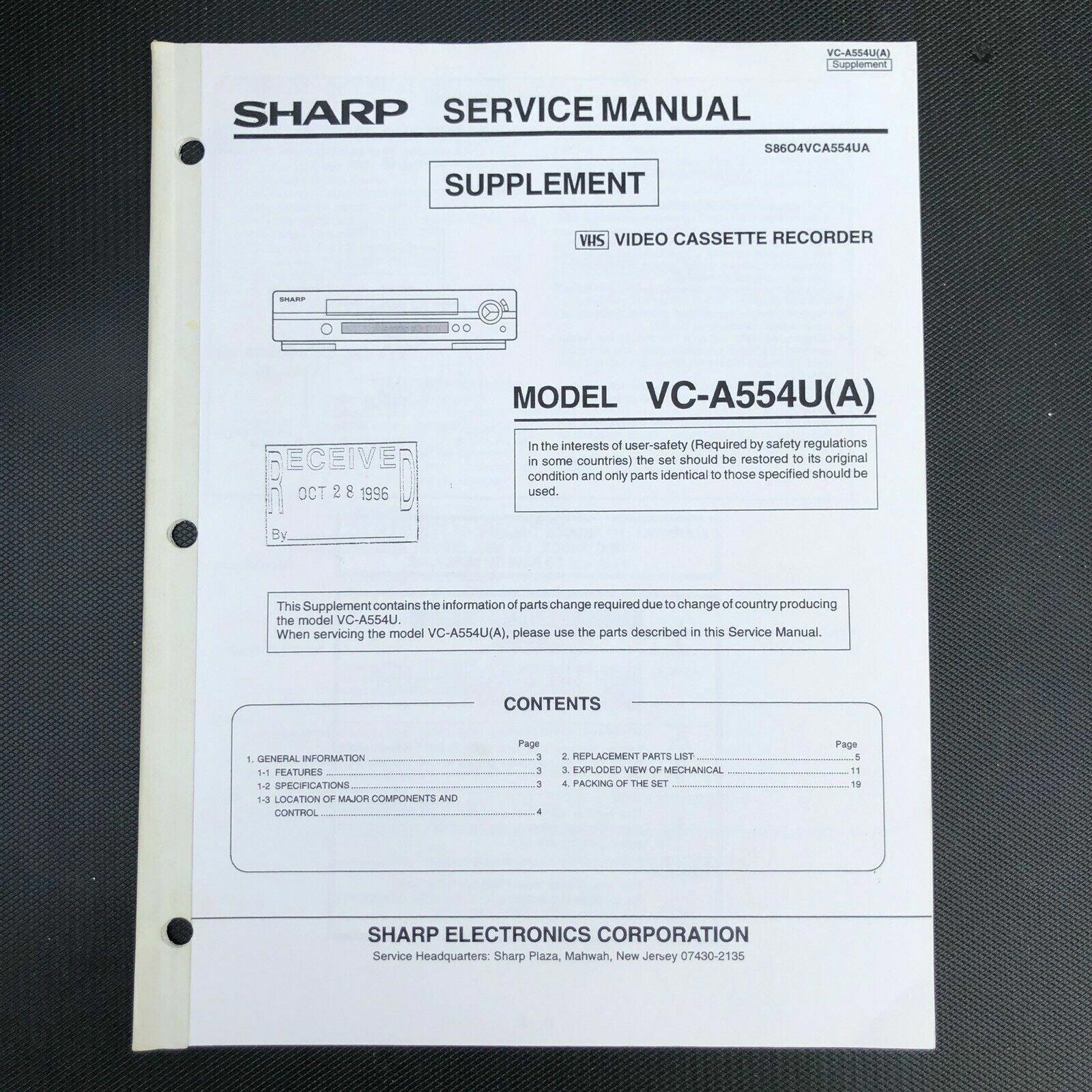 Sharp VC - A554U(A) Video Cassette Recorder VCR service manual