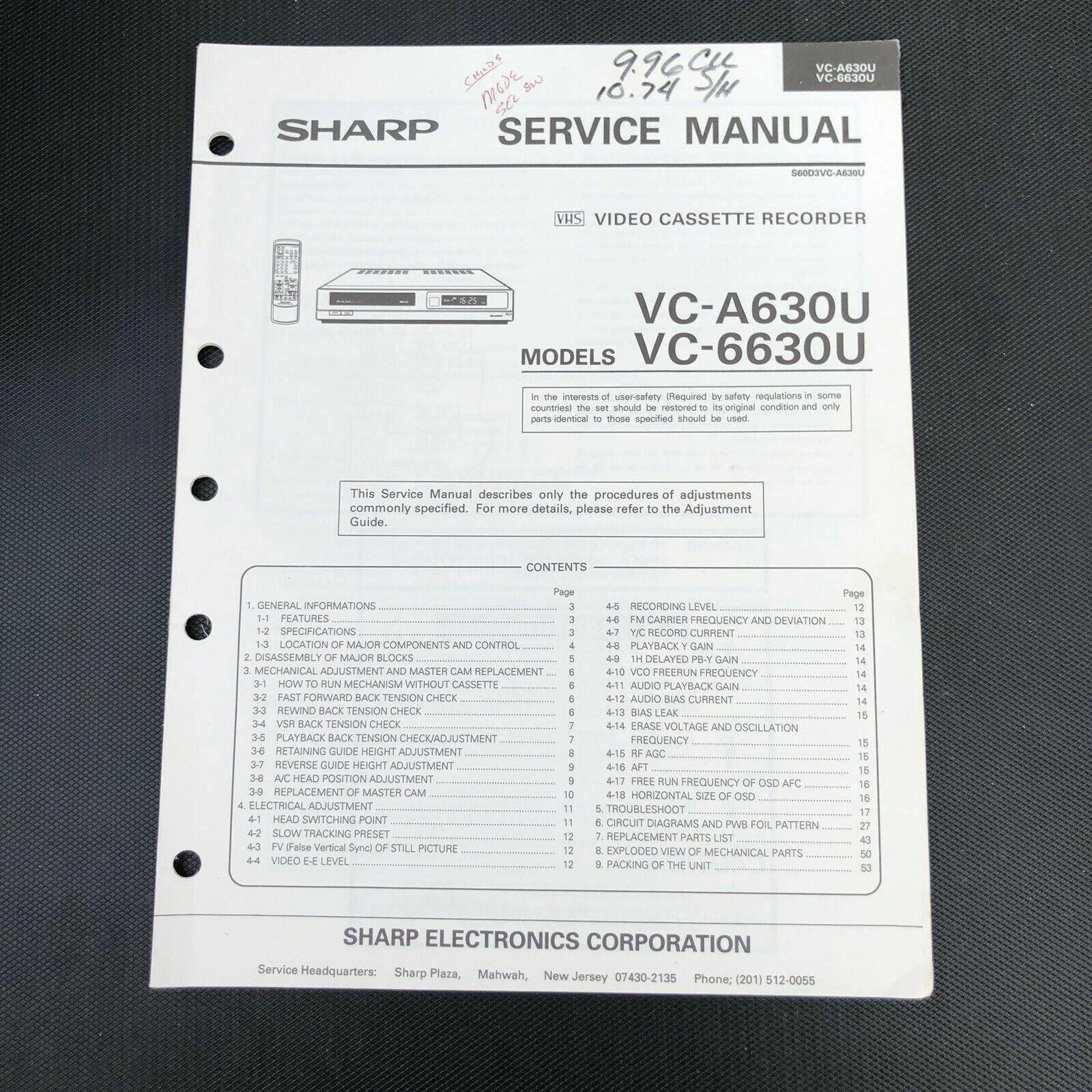 sharp VC - A630U VC6630U Video Cassette Recorder service manual