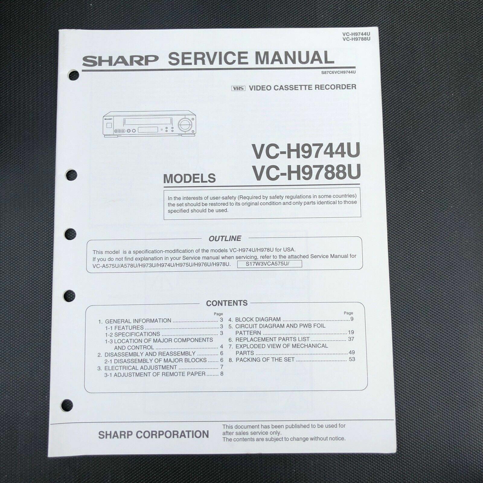 Sharp VC - H9744U H9788U Video Cassette Recorder Service Manual