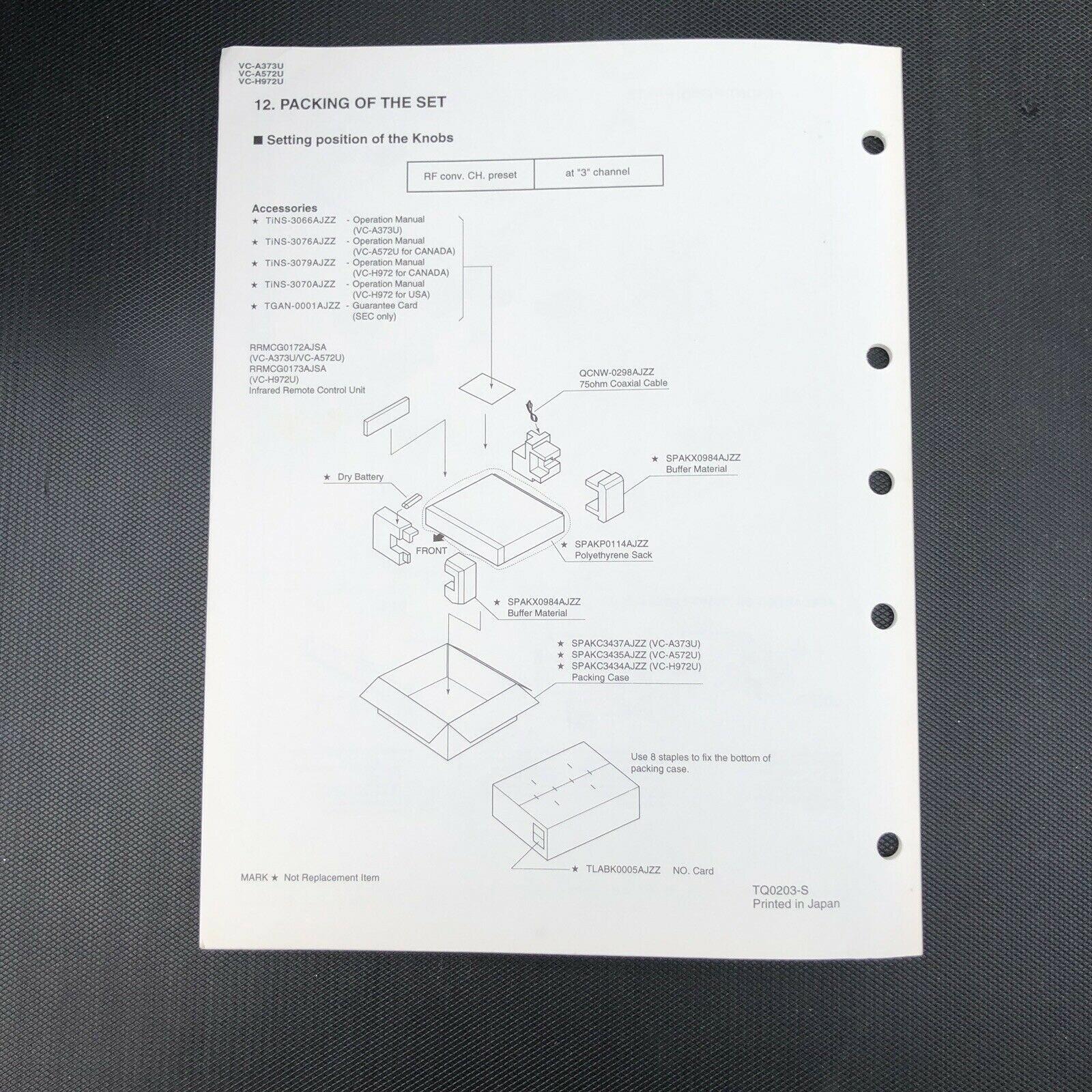 Sharp Video Cassette Recorder Service Manual VC - A373U, VC - A572U, VC - H972U