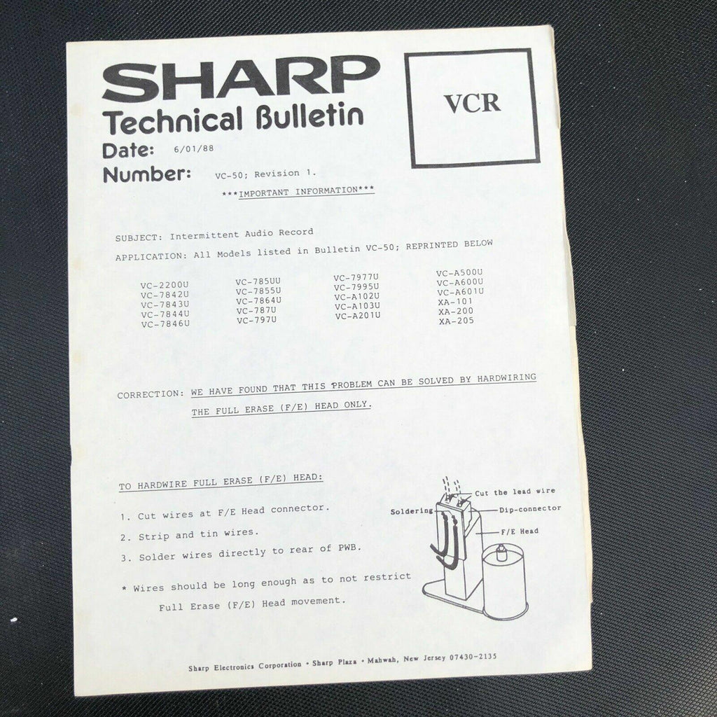 Sharp Video Cassette Recorder Technical Manual VC - 220