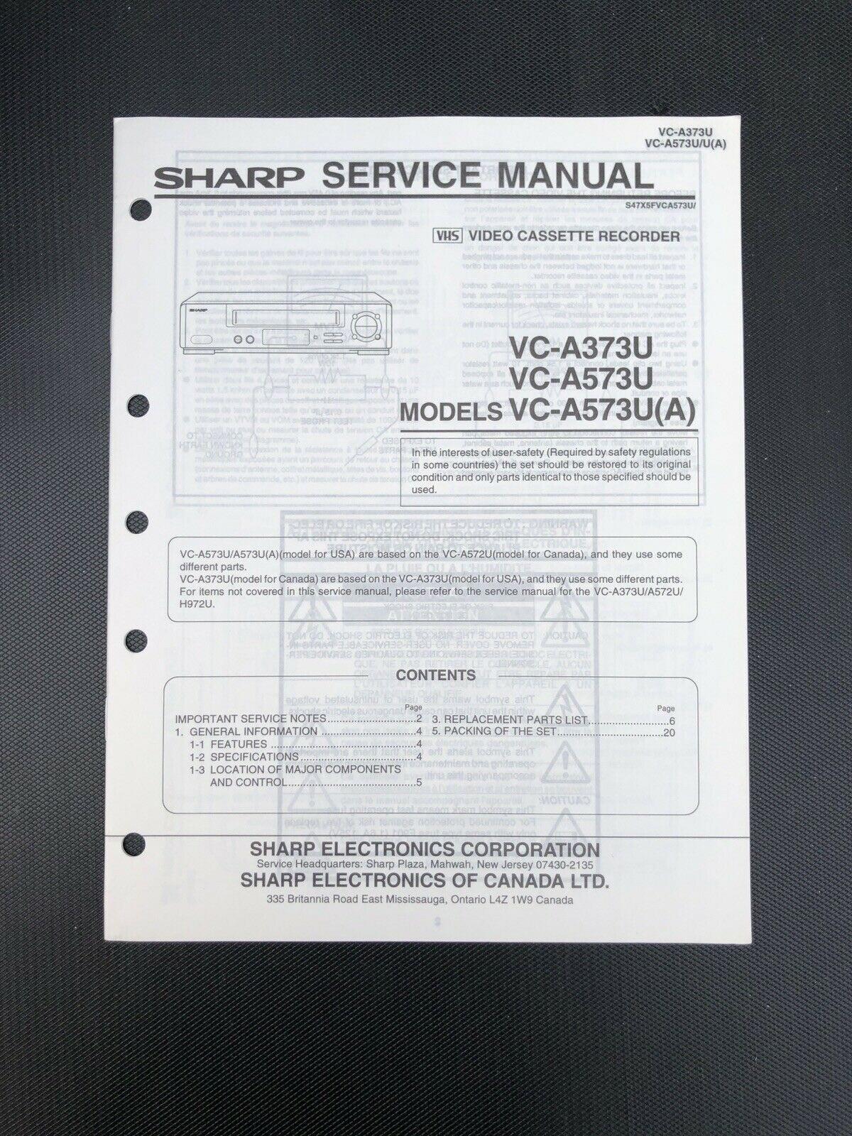 Sharp Video Cassette Recorder VC - A373U VC - A573U VC - A573U(A) Service Manual