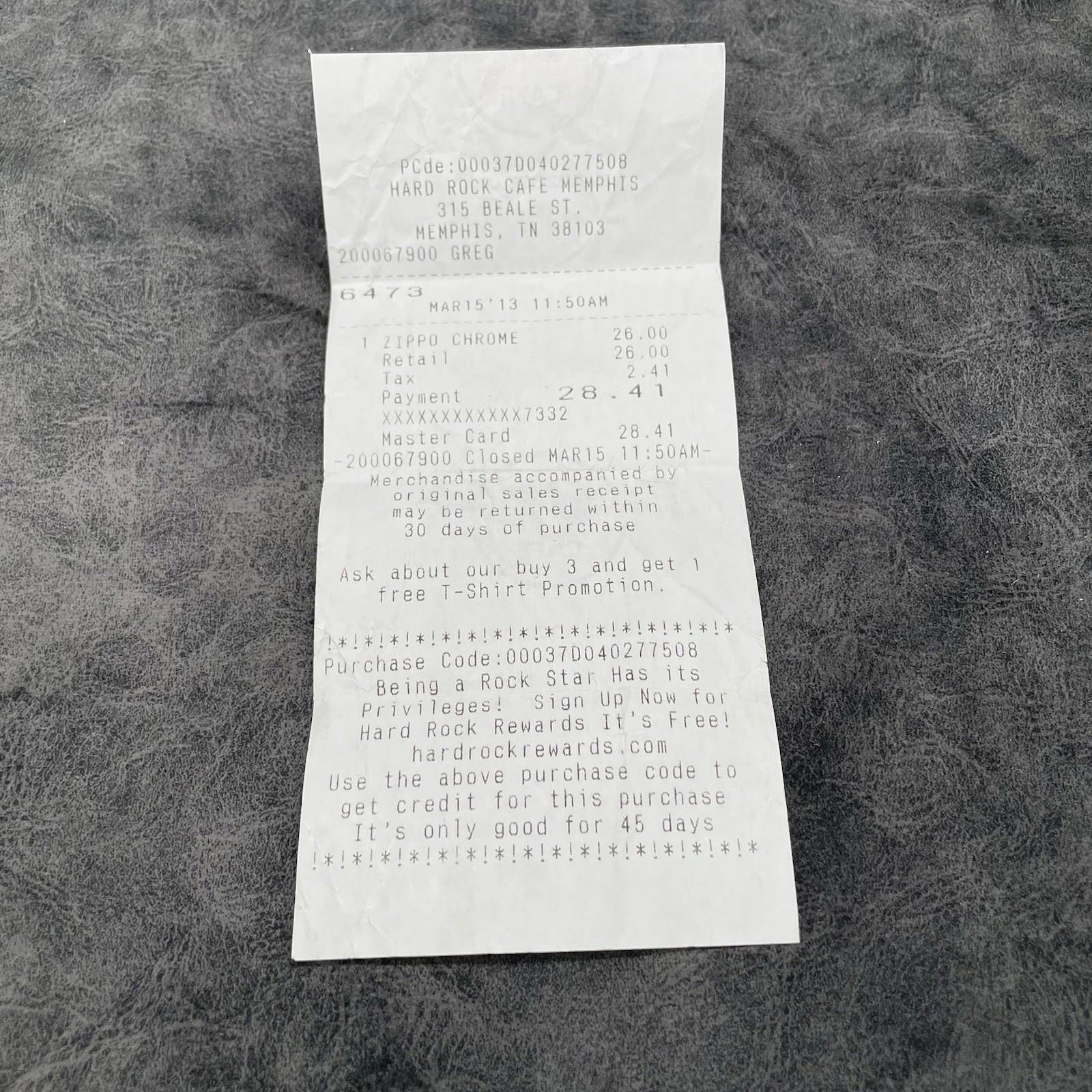 Vintage 2012 Hard Rock Cafe Memphis High Polish Chrome Zippo Lighter NEW